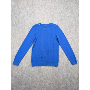Talbots Cable Knit Sweater Button Shoulder Royal Blue Small‎ Old Money Capsule